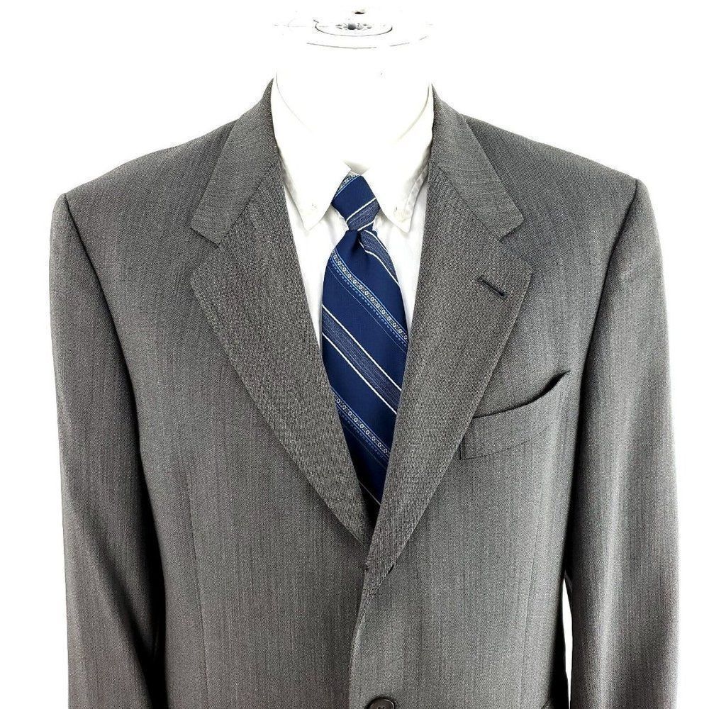 Hart Schaffner Marx Comfort Wool 3 Button Blazer 40R Gray Herringbone Sport Coat